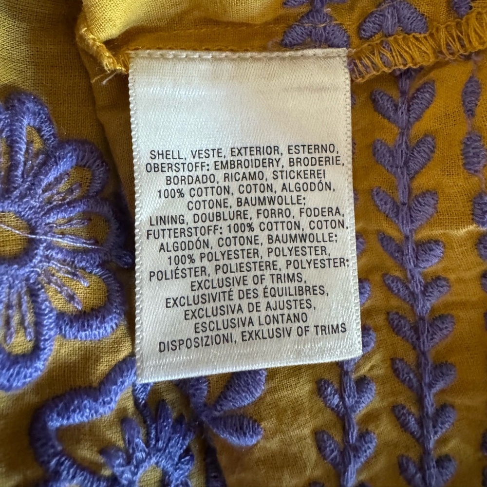 Anthropologie Meadow Rue Lisette Embroidered Tiered Tunic Dress - Yellow - Small - Picture 8 of 8